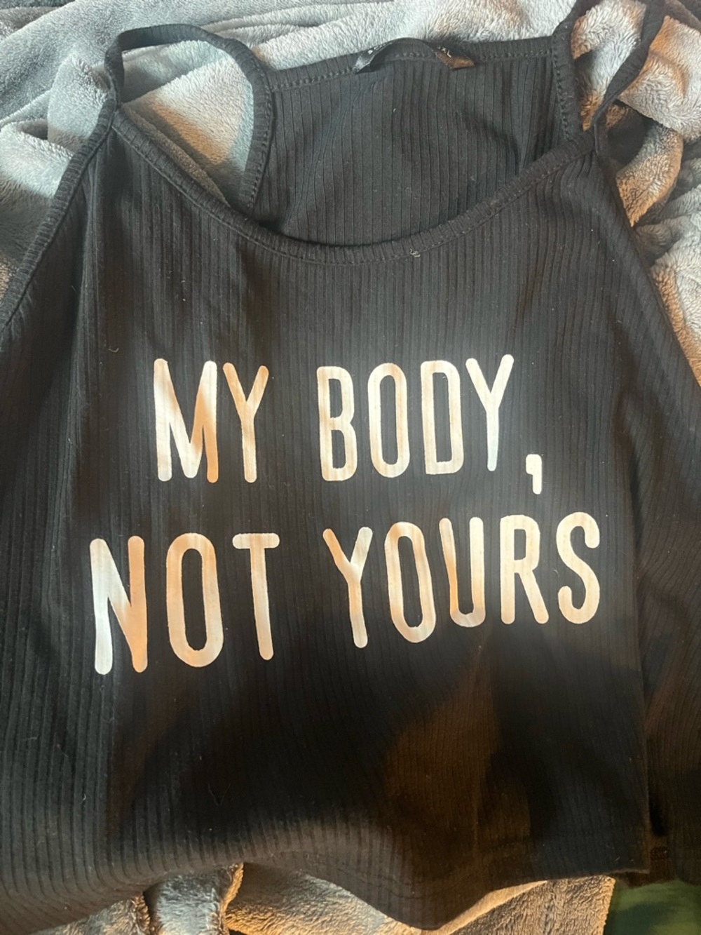 Black Graphic Tank Top - "My Body, Not Yours"